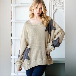 Oil & Hali tan thermal waffle weave long sleeve shirt stars and grommets hi lo